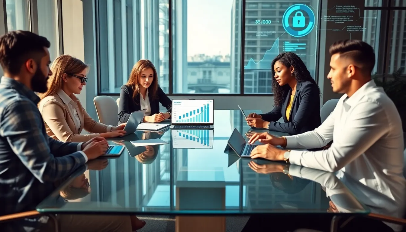 diverse team analyzing financial data in a modern office.
